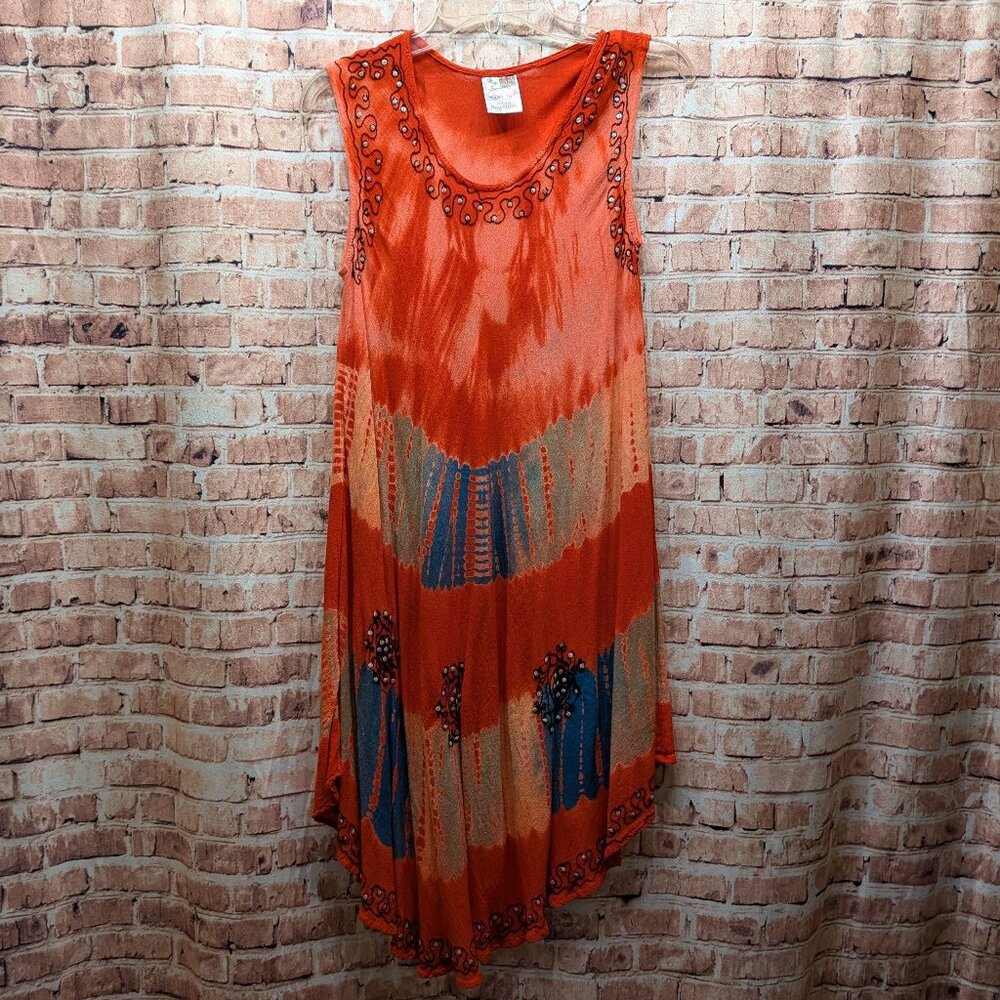 India Boutique Dress Orange and Blue Sleeveless Size Large